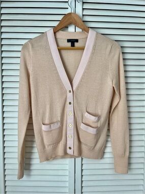 J. Crew Merino Wool Grosgrain Trim Cardigan Peach XS